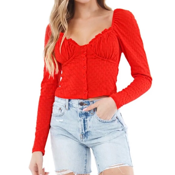 Free People Tops - Free People Ladybug Red Long Sleeve Top Size Small